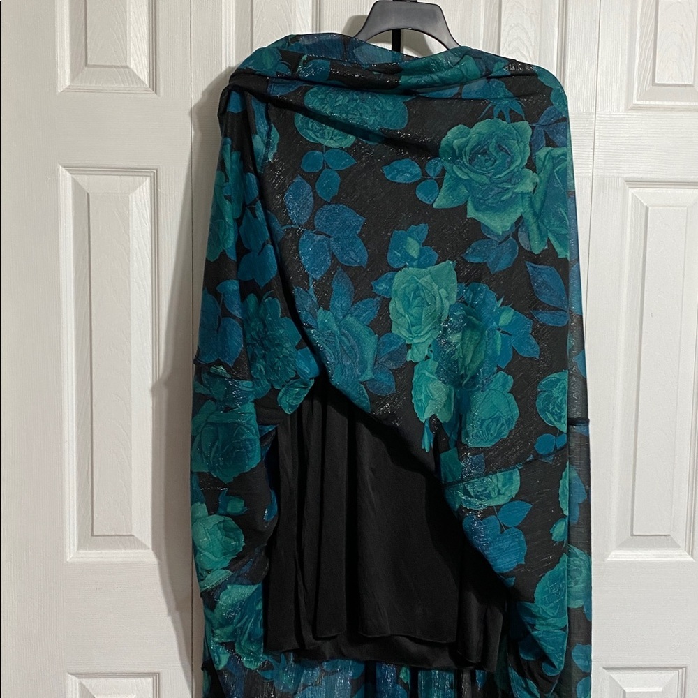 Festive Enfocus petite floral green & silver sparkle sheer lined dress size 14P - Picture 7 of 14